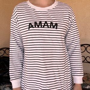 Striped Long Sleeve Tee with MAMA Logo - White & Black
